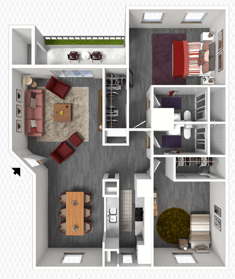 Floor plan for 2 beds, 2 baths, 1007 sqft